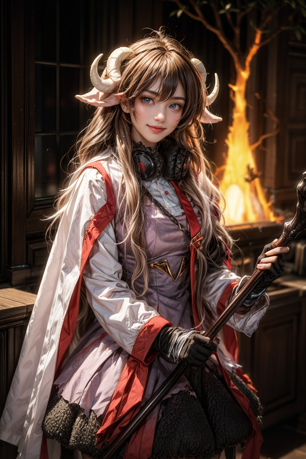 00190-3269817561-best quality,masterpiece,1girl,solo,smile,looking at viewer,standing,cowboy shot,eyjafjalla cosplay costume,eyjafjalla,arknights.png